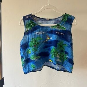 Source Unknown Blue Tropical Print Crop Top